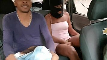 While hubby drove, I fucked his wife in the back, he watched.