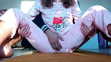 Petite stepsister in pajamas teases with small tits and taboo pussy touch