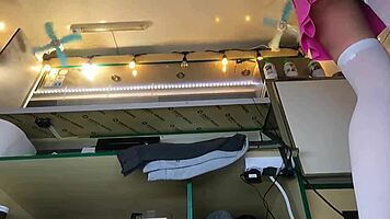 Sexy Brunette Caught on Voyeur Cam Upskirt at Work. No Panties Spotted!