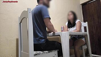 young couple having sex in a bar in public