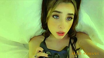 pov of sexy young amateur playing with shaved pussy and toys