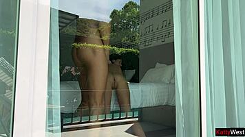 Spying on rough hotel couple fucking by pool. What a wild blowjob scene!