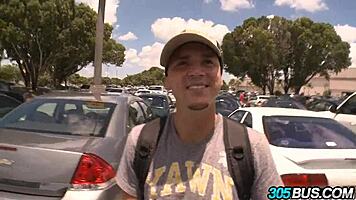 Amateur couple fucks on the bus with Jenna Presley watching