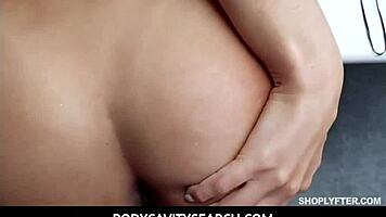 petite 18+ kiara bends over desk for mall cop's taboo check 😈