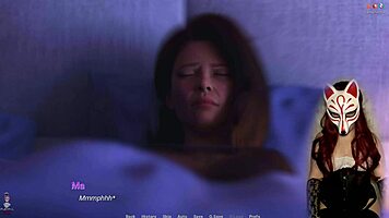 Why is the MILF in corset sucking his cock while he orgasms?