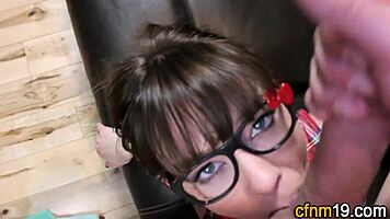 Clothed teen amateur receives massive cumshot on face 😈