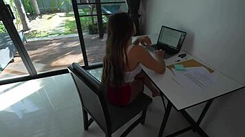 Okay, you can fuck my pussy and mouth while I work. Oh god, did you cum in my pussy?