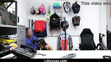 alexia gets caught spying in the shop with clothes ripped.