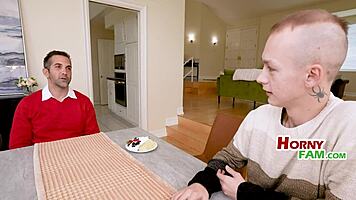 Is this petite blonde the right fit for the family-in-law's taboo threesome with riding and fucking?