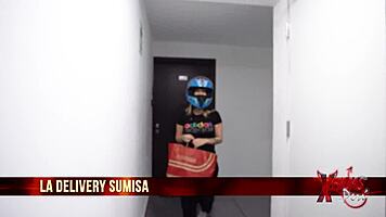 Young Latina Delivery Girl Submits To Muscular Peruvian