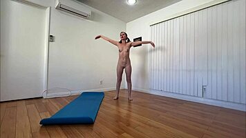 Naked milfs doing yoga before rough morning sex