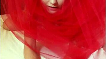 Petite blonde odette teases on red bed 😘