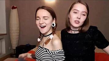 teen lesbians best friends exploring webcam fun with dildo and tits