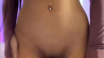 Brunette teen striptease after hair wash with clothes ripped!