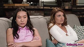 Matchmaker Queenie Sateen turns Adria Rae and Kimmy Kimm into steamy lesbian threesome fun. It’s a wild fuck sesh!