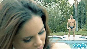 dagfs hot jenna j ross explores her pussy with bf by the pool, deepthroat and ass licking.