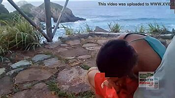 spying on skinny babe masturbating at nudist festival, then rough fuck