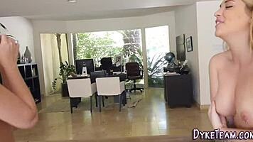 Passionate lesbian teen licks her partner's ass with intense emotion.