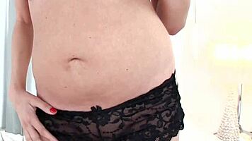 Melissa Rose, a sexy Latina with small tits, gives a POV blowjob to a monster cock and swallows a huge load of cum