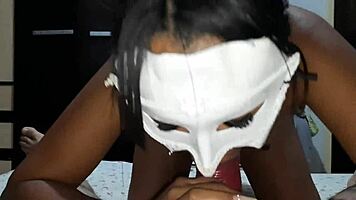 Sucking big cock until he cums in condom, then swallowing deliciously!