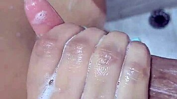 Surprise in the bathroom with a mature woman with a big ass squirting pussy.