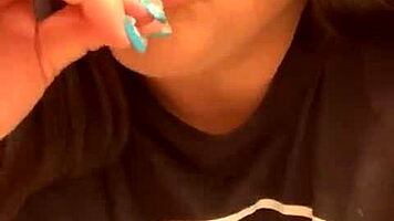 marcy diamond gives sloppy blowjob to lollipop, tons of spit on her tits