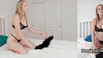 Ugh, I’m tryin’ roleplay anal with my busty blonde roomie in lingerie, so hot!