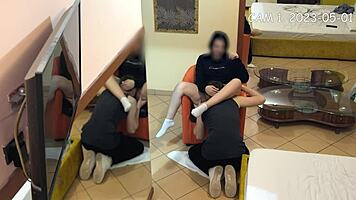 Cam caught university friends boy eating hot brunette's shaved pussy in public.