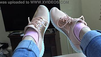 Kristy shows off new sneakers in close-up fetish