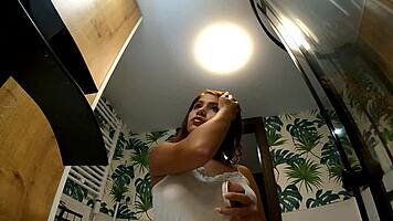 Hot Sexy Tight Pussy Redhead Girlfriend In Bathroom Without Panties