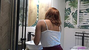 Hot Sexy Tight Pussy Redhead Girlfriend In Bathroom Without Panties