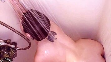 Man sneaks into bathroom to record chubby bbw teen masturbating with toys in shower