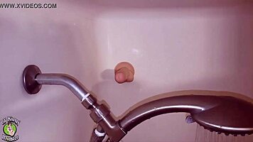 Man sneaks into bathroom to record chubby bbw teen masturbating with toys in shower