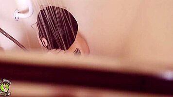 Man sneaks into bathroom to record chubby bbw teen masturbating with toys in shower