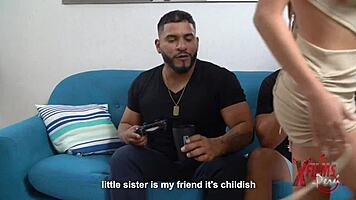 Two guys fuck petite 18+ redhead in living room 😏