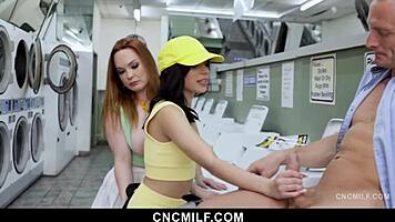 Worker Guy Fucks Milf Boss And Teen In Laundromat Positions
