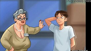 Summertime Saga old woman tricks young 18+ man into hospital store room action