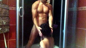 juicy blowjob and rough fuck of a young whore in the shower