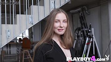 blonde cutie miky muse strips for playboy with stella naked nearby