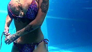 Canadian Milf Heidi Van Horny Teases Underwater. Her Big Tits Shine in Pool Play.