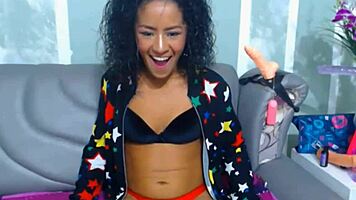 curly teen gets dirty and nasty gagging on panties with saliva