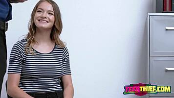 naughty cop craves rough banging with teen shoplifters in office