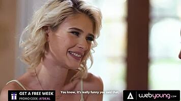 Hot blonde teen fucks stacked ebony roommate in steamy dorm encounter