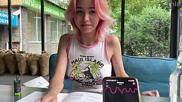 Skinny amateur walks city streets with vibrator inside her ass for public fun