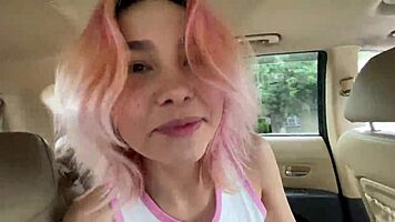 Skinny amateur walks city streets with vibrator inside her ass for public fun