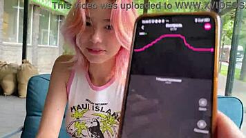 Skinny amateur walks city streets with vibrator inside her ass for public fun