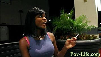 Ebony teen gets facial from monster cock in pov