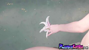 Petite blondie braylin bailey sunbathing naked by pool