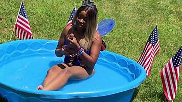 Wow! Nina Rivera toys pussy in backyard on July 4th!