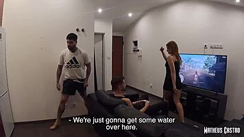 Safada fucks two friends during ps5 game